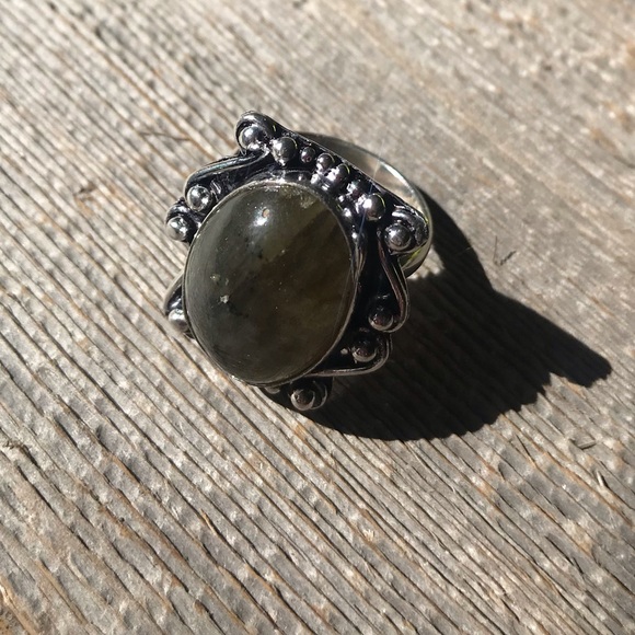 Sterling silver plated labradorite ring sz 7.75 scrollwork boho bohemian ring - Picture 5 of 7